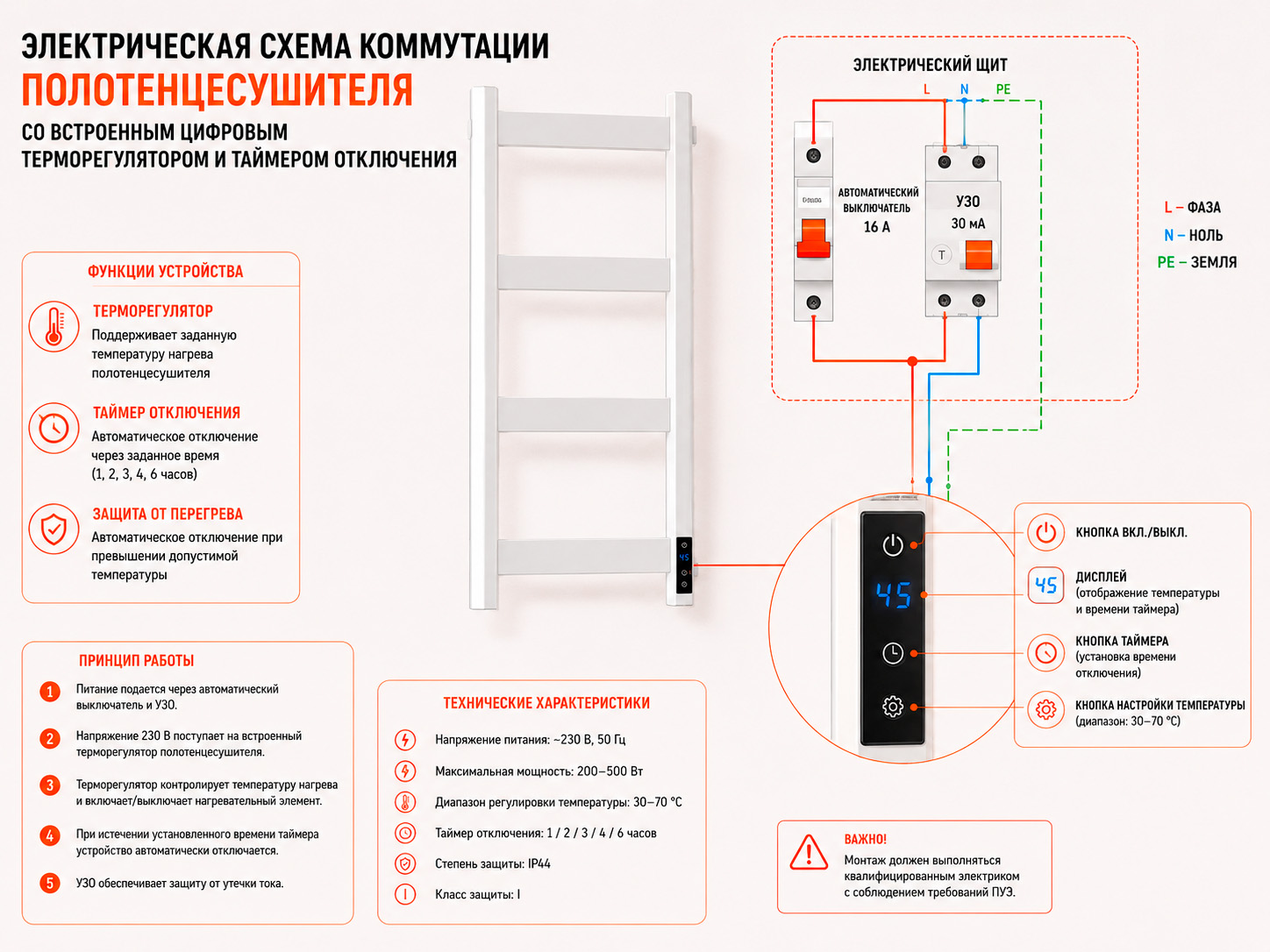 Схема подключения полотенцесушителя с терморегулятором Схема подключения полотенцесушителя с терморегулятором